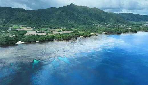 山、街、サンゴ礁がつながる風景